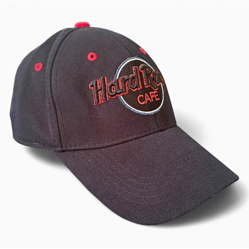 Vintage Hard Rock Cafe Memphis Baseball Cap Fitted Stretch Hat OSFA Black Red